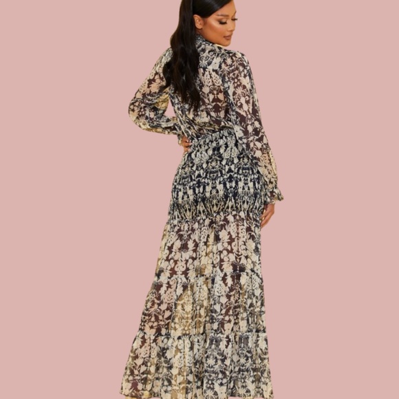 LONG SLEEVE NAVY BLUE FLORAL MAXI DRESS spring dress - Picture 2 of 2